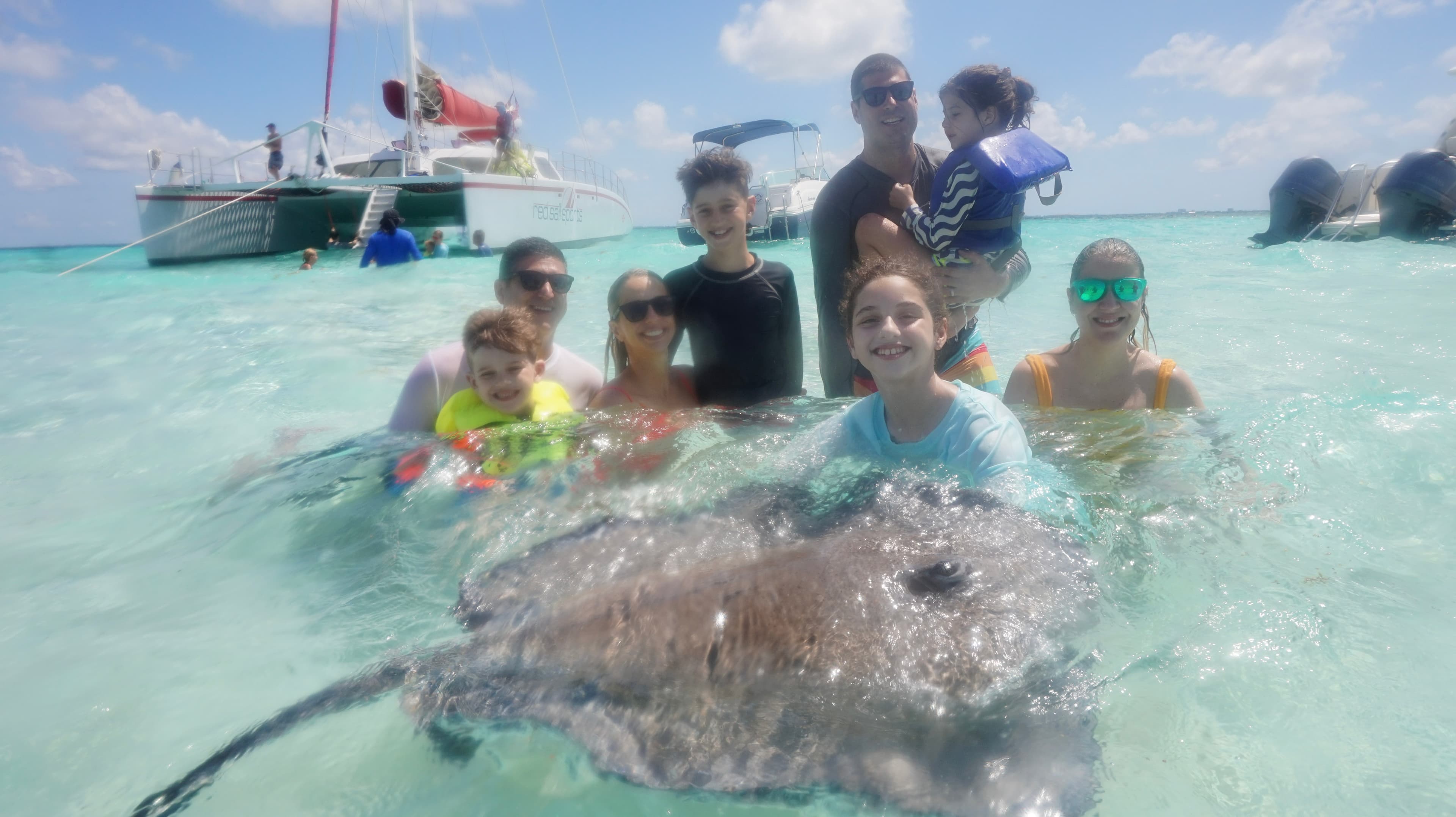 Group posing in water