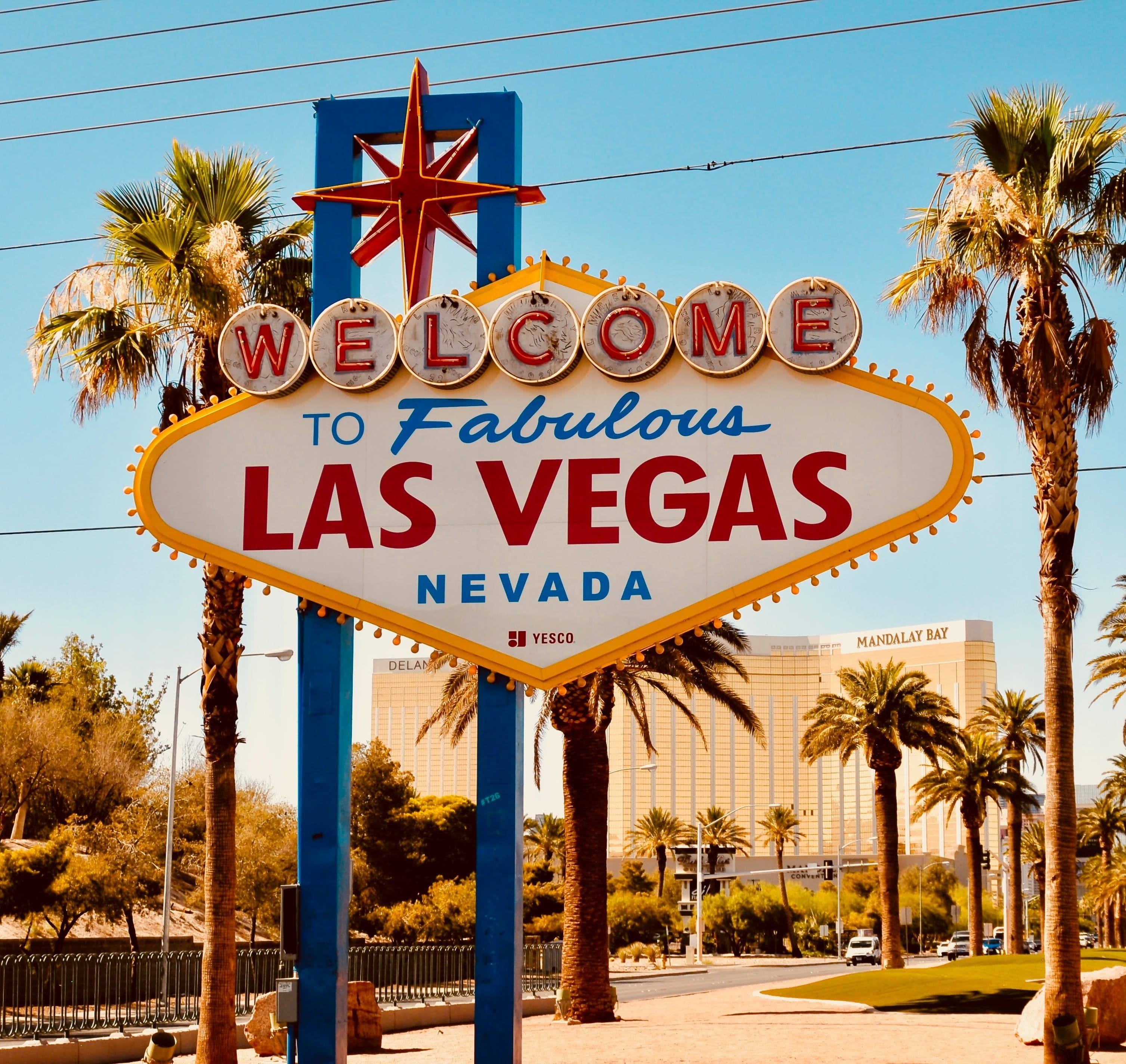 large white sign next to palm trees during daytime