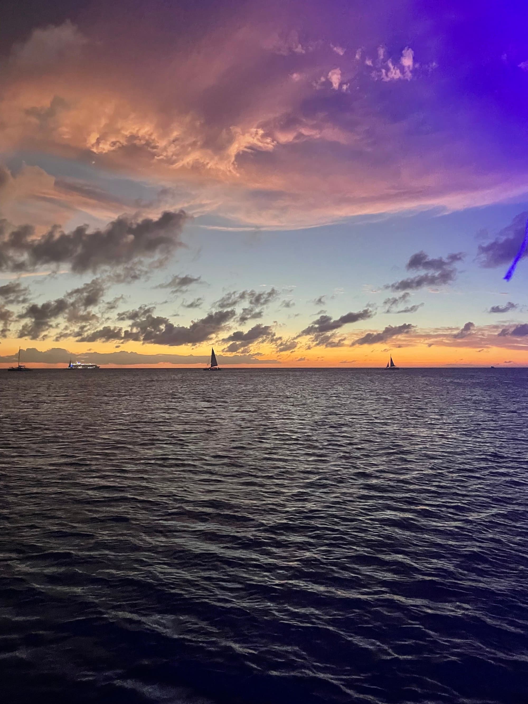 An aerial view of the sea during sunset.