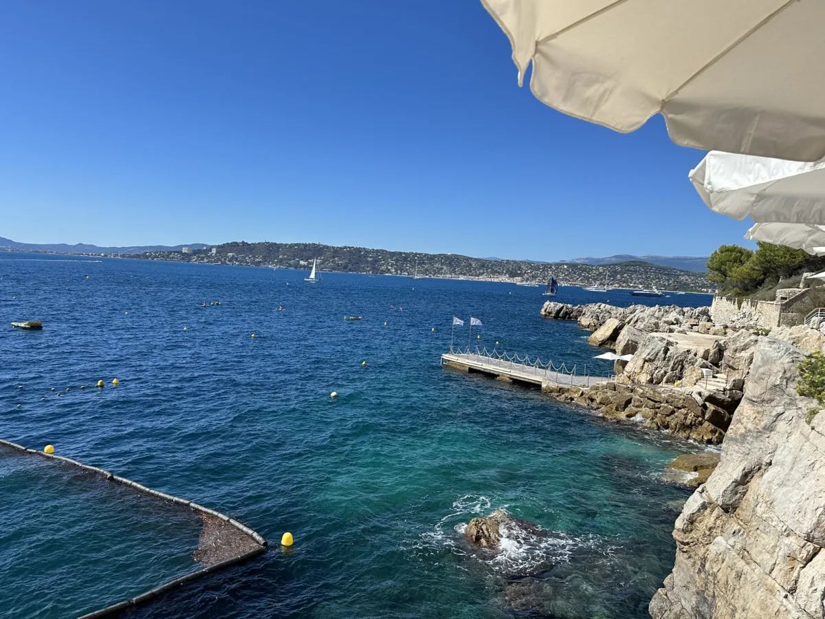 View of ocean from shore. 