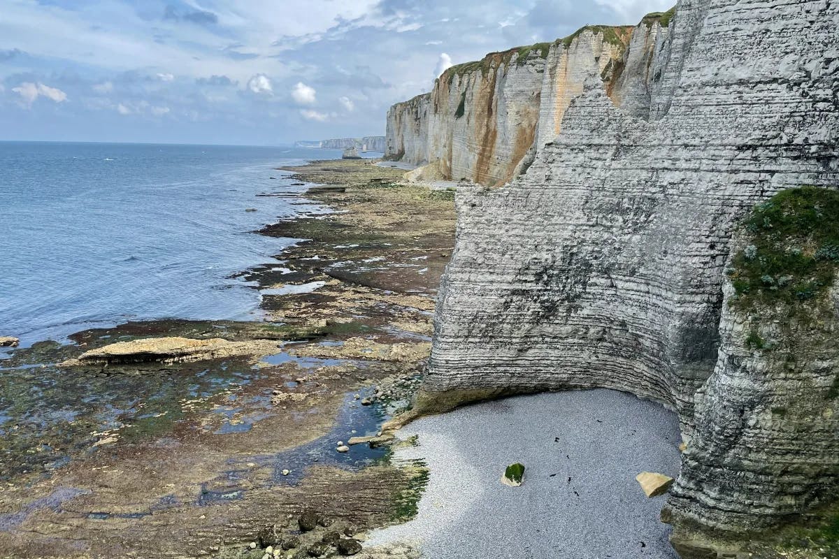 Overlooking view of the cliffs at Normandy Beaches.