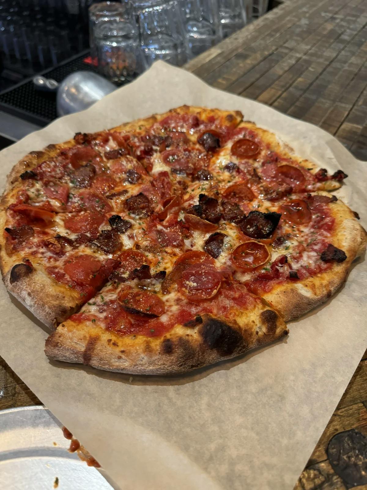 Obsessed with this pizza at Black Shirt Brewing.