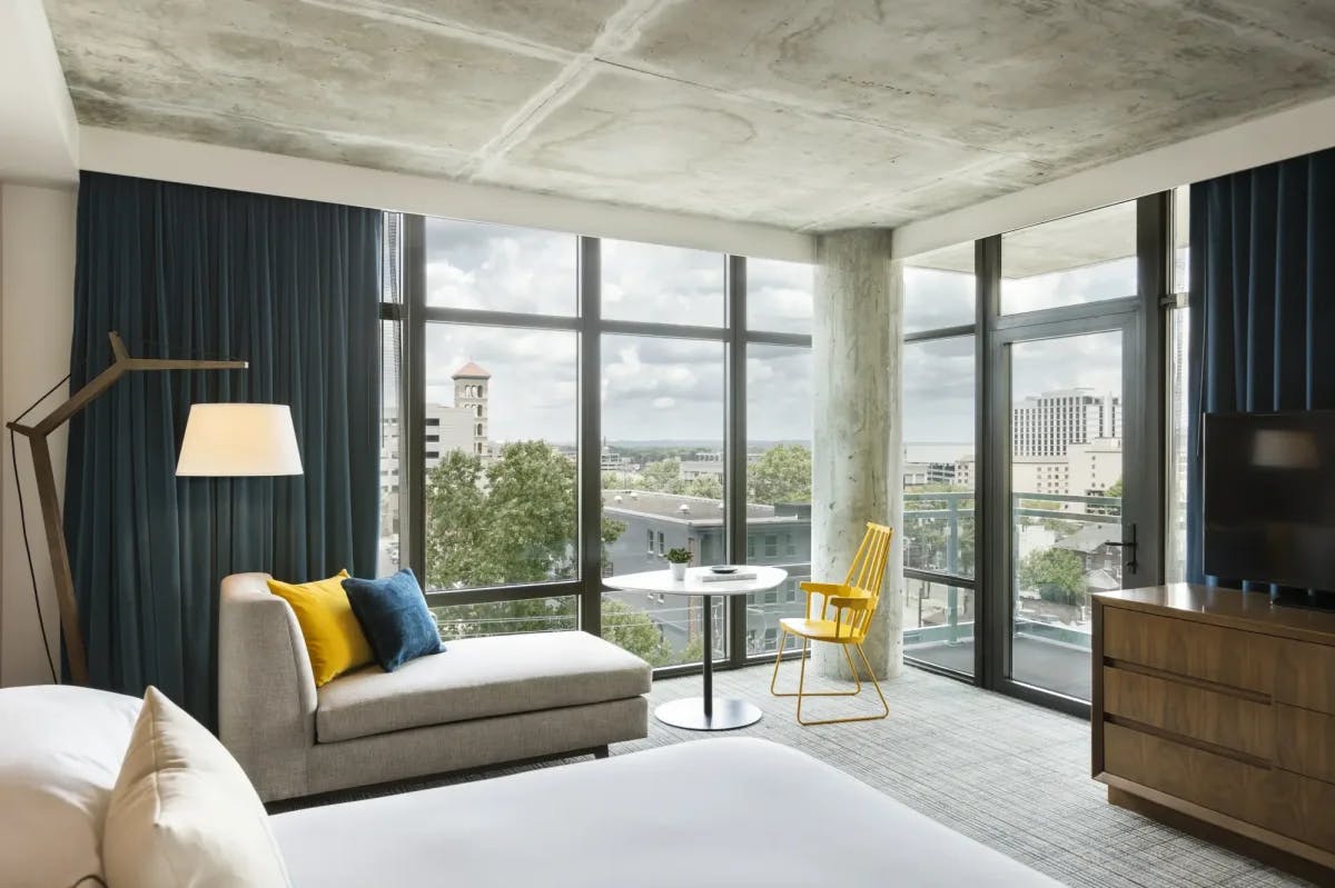 Thoughtfully designed furnishings and decor fill a room at Kimpton Aertson Nashville