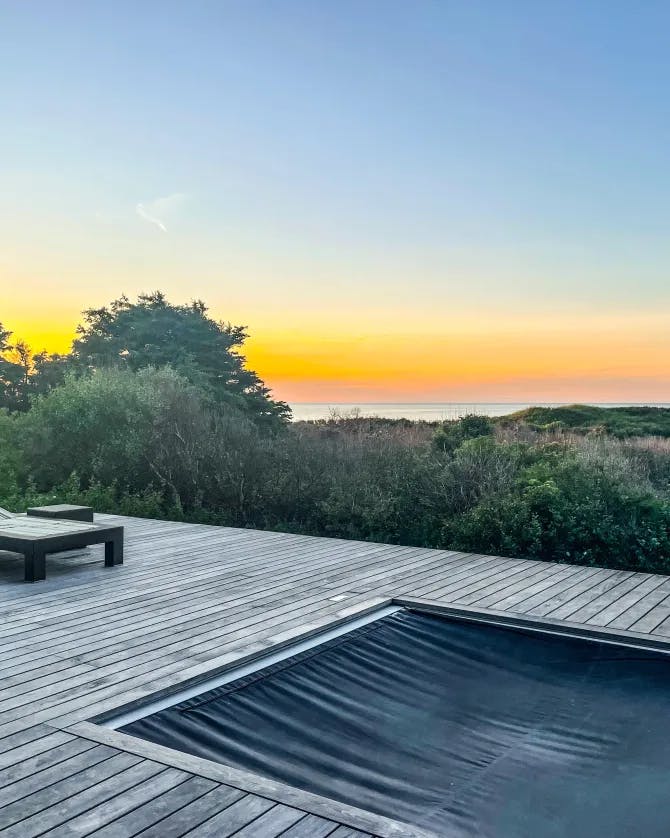 Lounge chairs placed on the deck