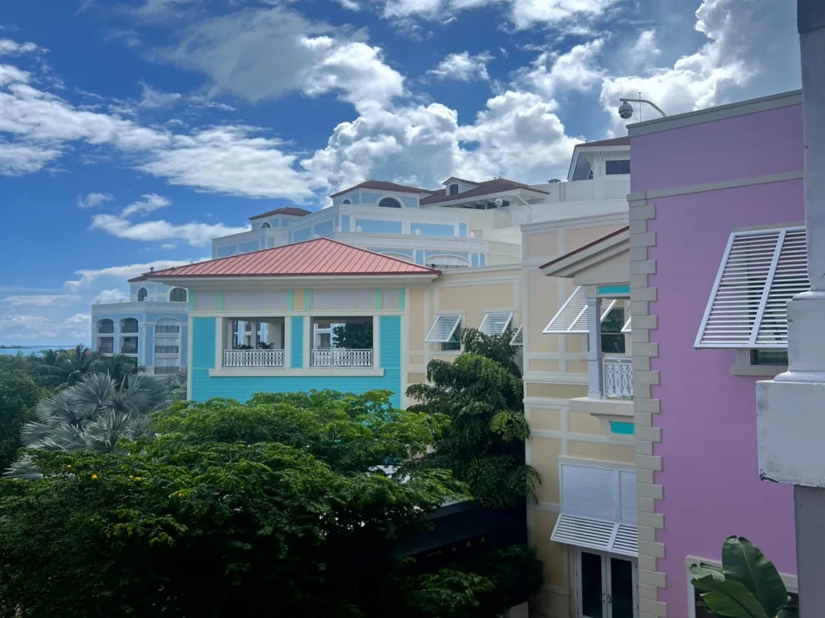 An aerial view of the colorful houses during the daytime.