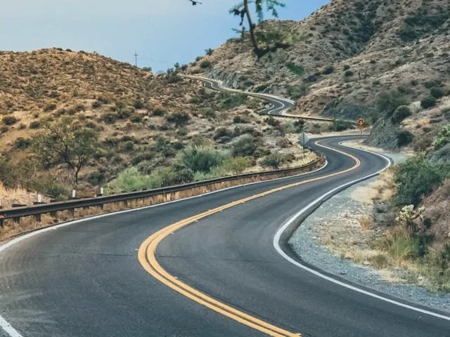 A winding road through the desert on a staycation in Scottsdale.