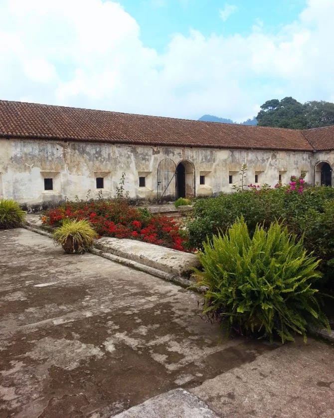 View of an old house garden