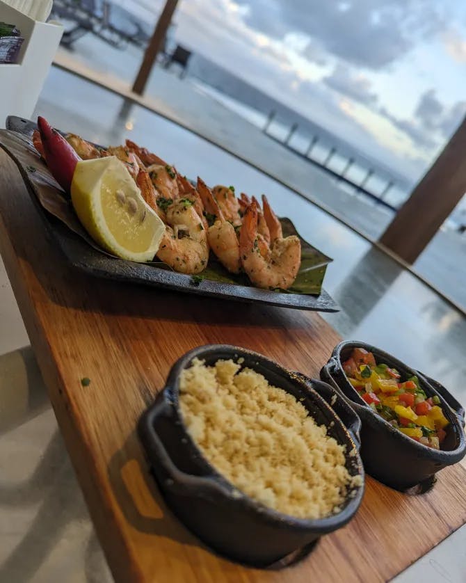 Seafood served on a table