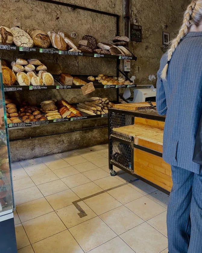 Buying fresh baked goods from a bakery