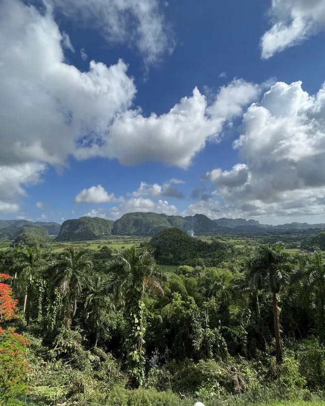 Beautiful green mountains and blue skies