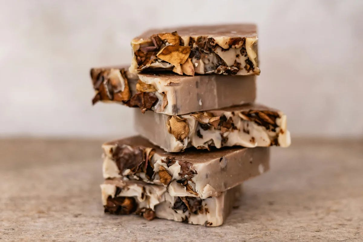 Stack of fudge with nuts.