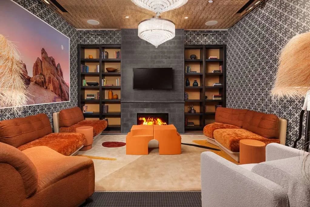 Fun decor inspired by the American Southwest fills a common space at Virgin Hotels Las Vegas
