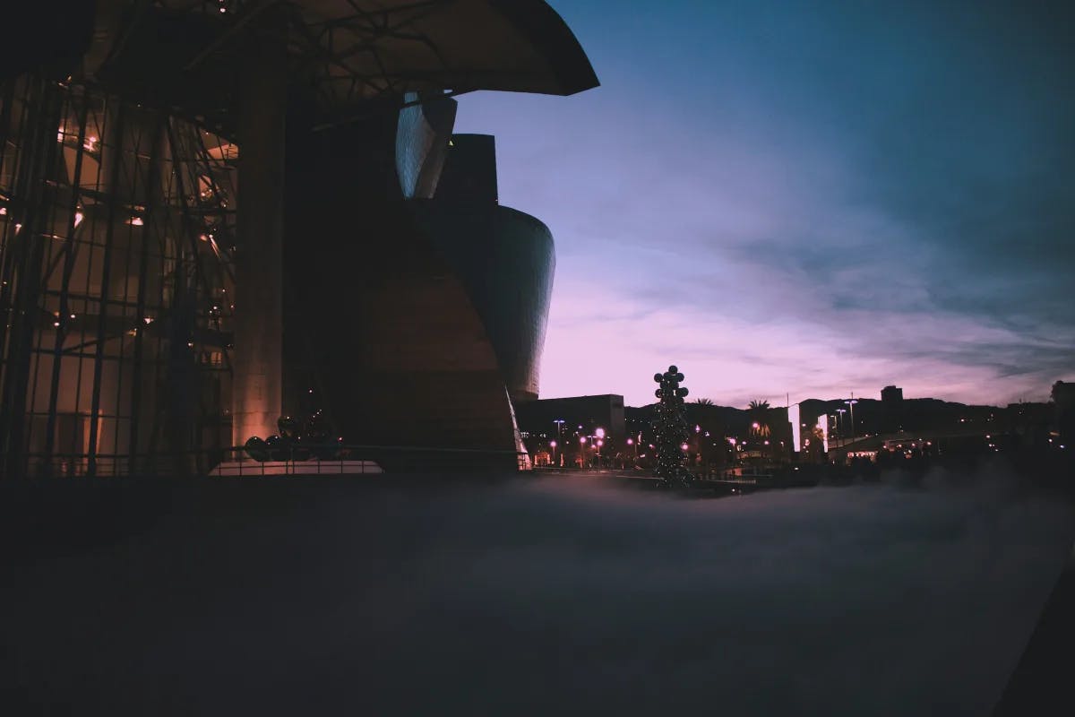 Guggenheim Museum Bilbao view at almost night time.