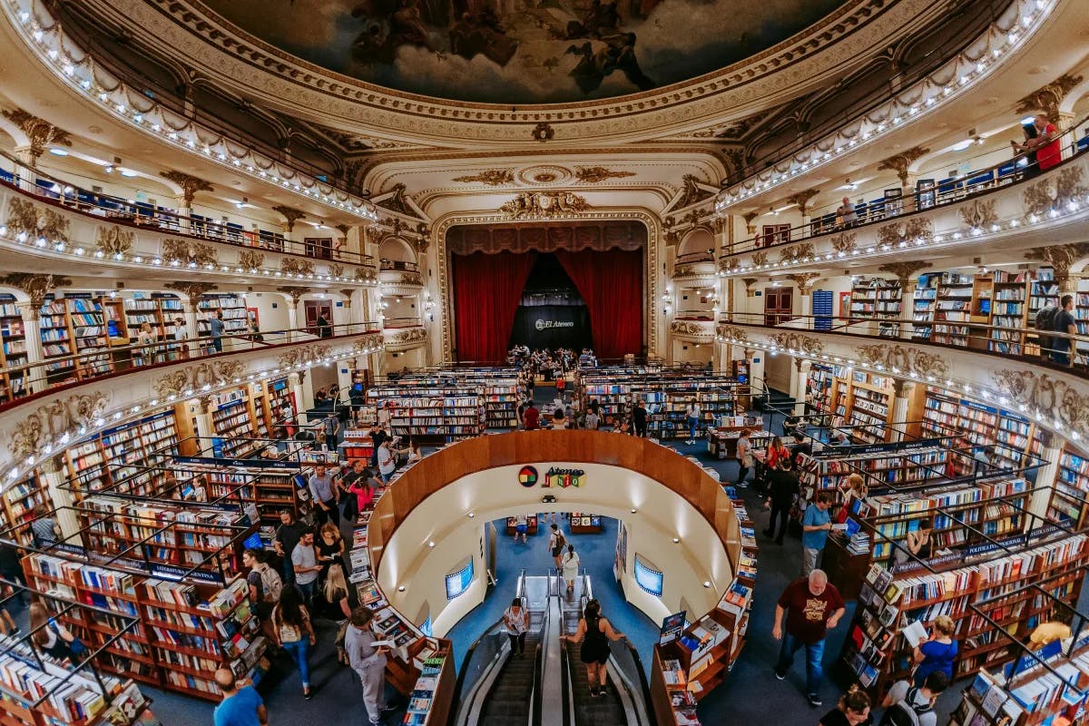 El Ateneo Grand Splendid is a majestic bookstore housed within a former theater, blending literature with architectural grandeur.