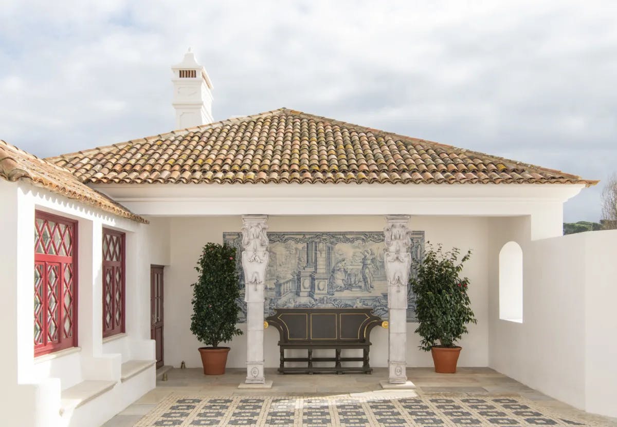 a luxe courtyard with intricate tile work