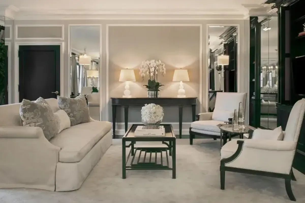 white furniture in a posh living room