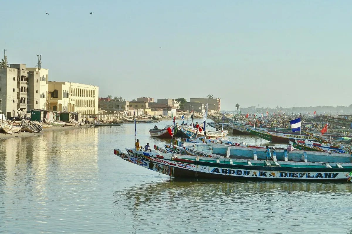 Row of boats in Saint-Louis, Senegal.