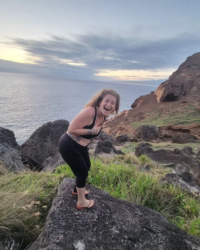 melissa laughing near ocean