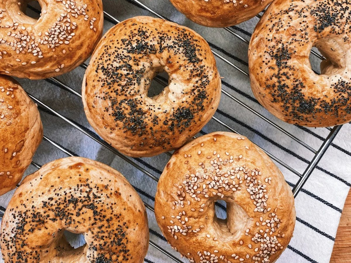 Bagels on a grill.