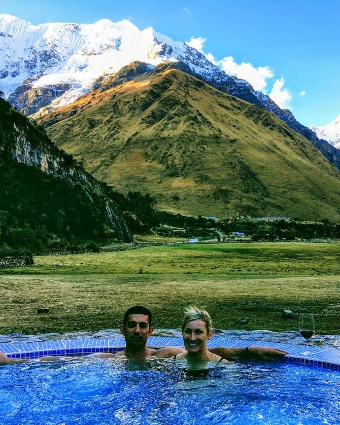 Couple posing in a pool