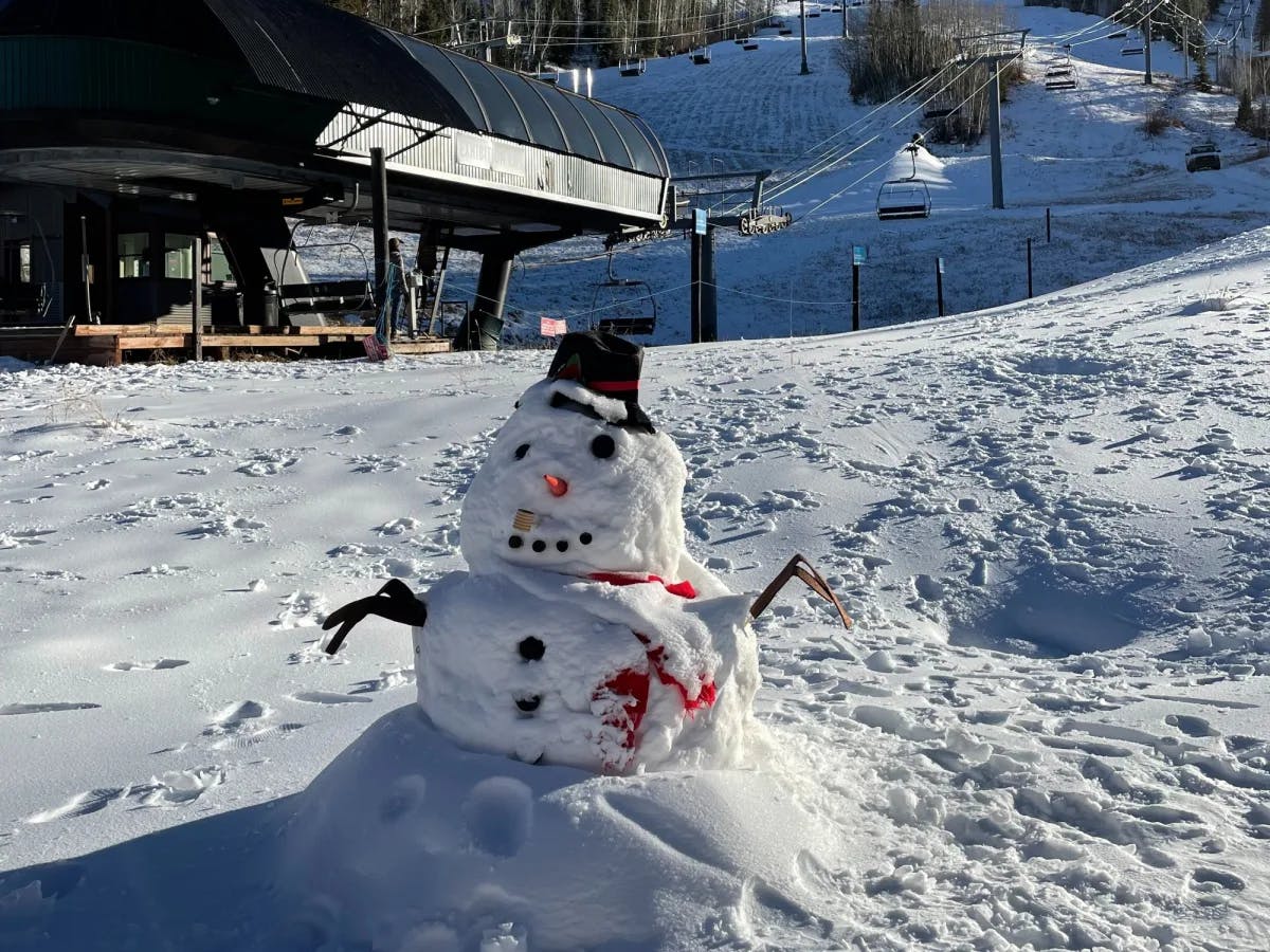 Snow man in a snowy area.