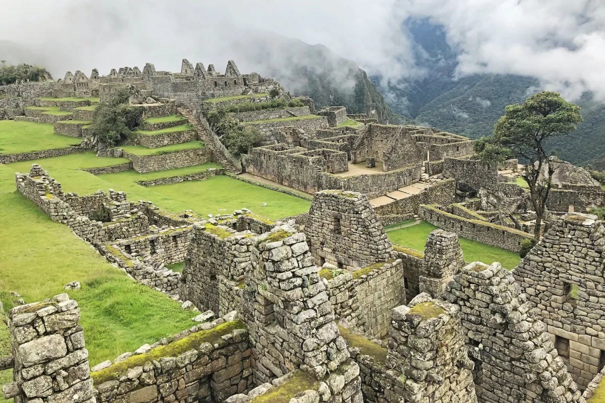 Machu Picchu, an ancient Incan citadel nestled high in the Andes mountains of Peru.