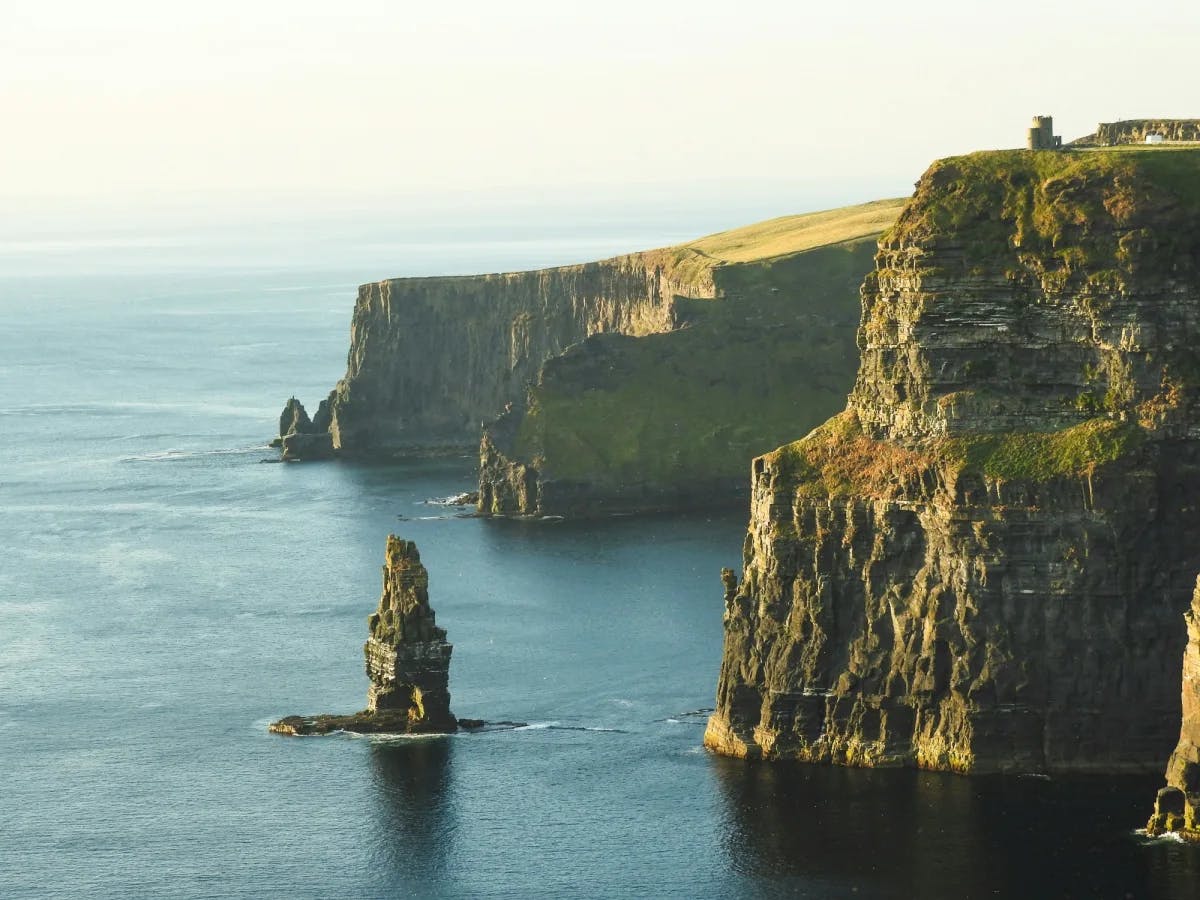 The Cliffs of Moher on the ocean.