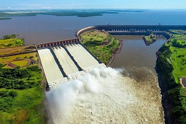 Itaipu Dam on the Paraná River stands as one of the world's largest hydroelectric power plants.