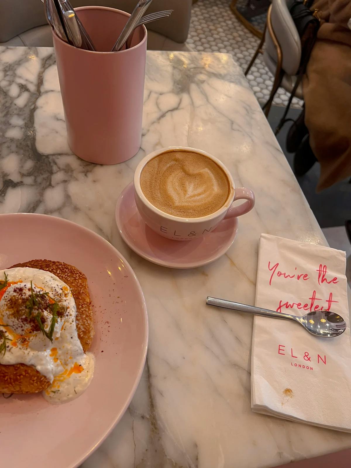 A coffee and dessert at a cafe in London