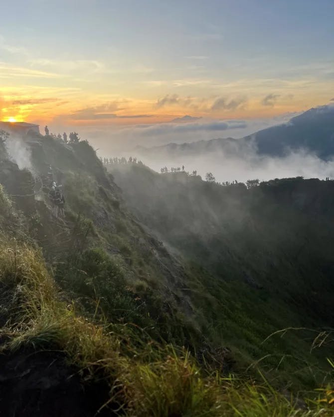 Beautiful view of clouds over Mount Batur in Bali at sunset