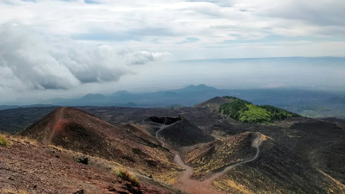 View of mountains under clouds.