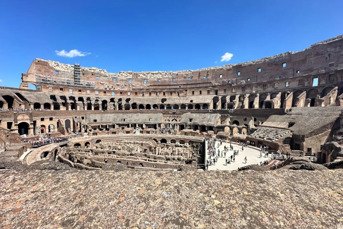 Inside view of Colosseum, an iconic ancient amphitheater.