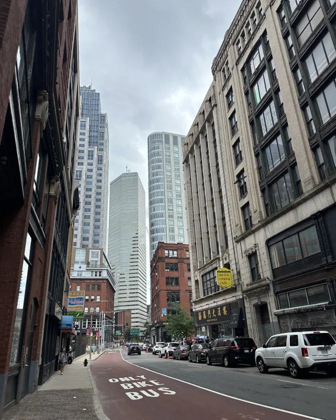 street view with buildings in a city