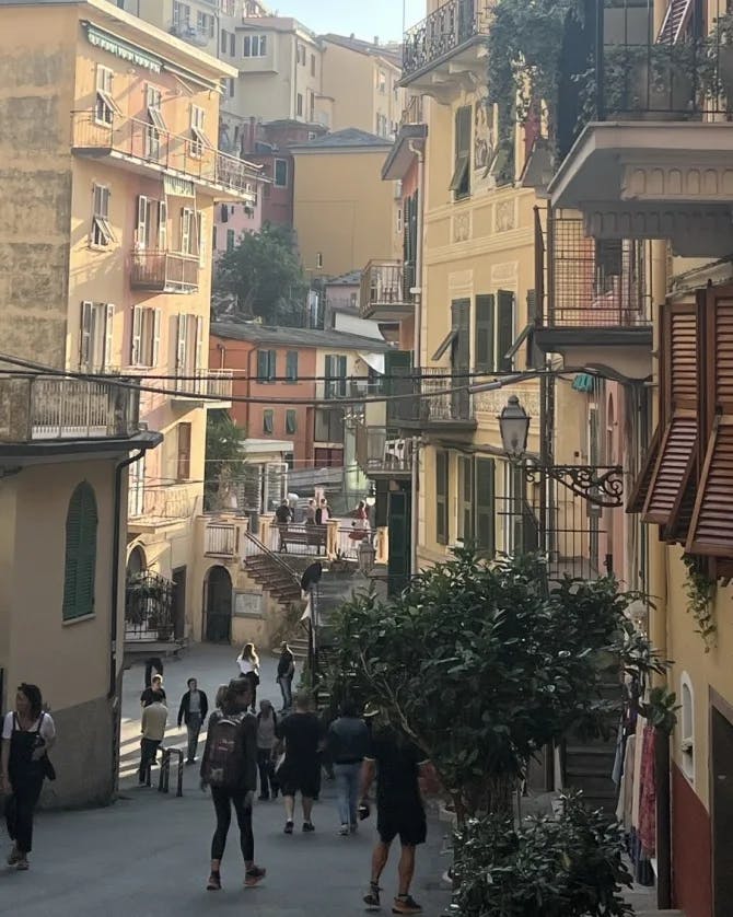 A street with buildings around. 