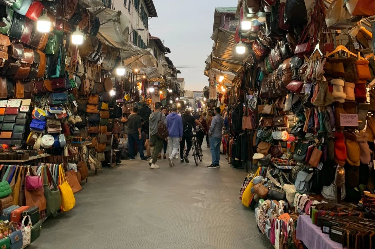 Leather market during evening.