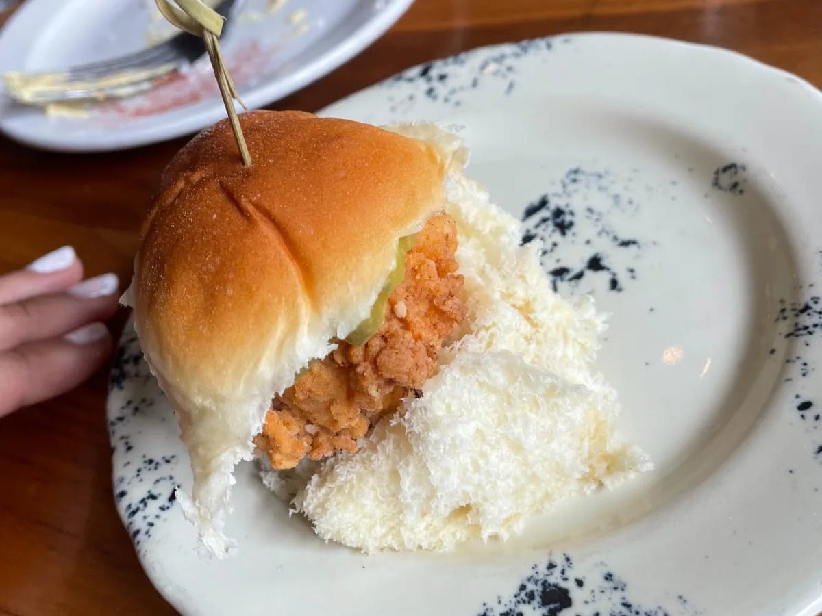 Burger on a white plate. 