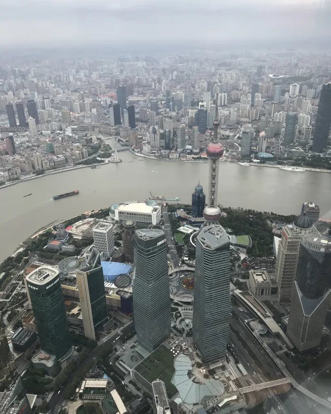 Aerial view of Shanghai city and river