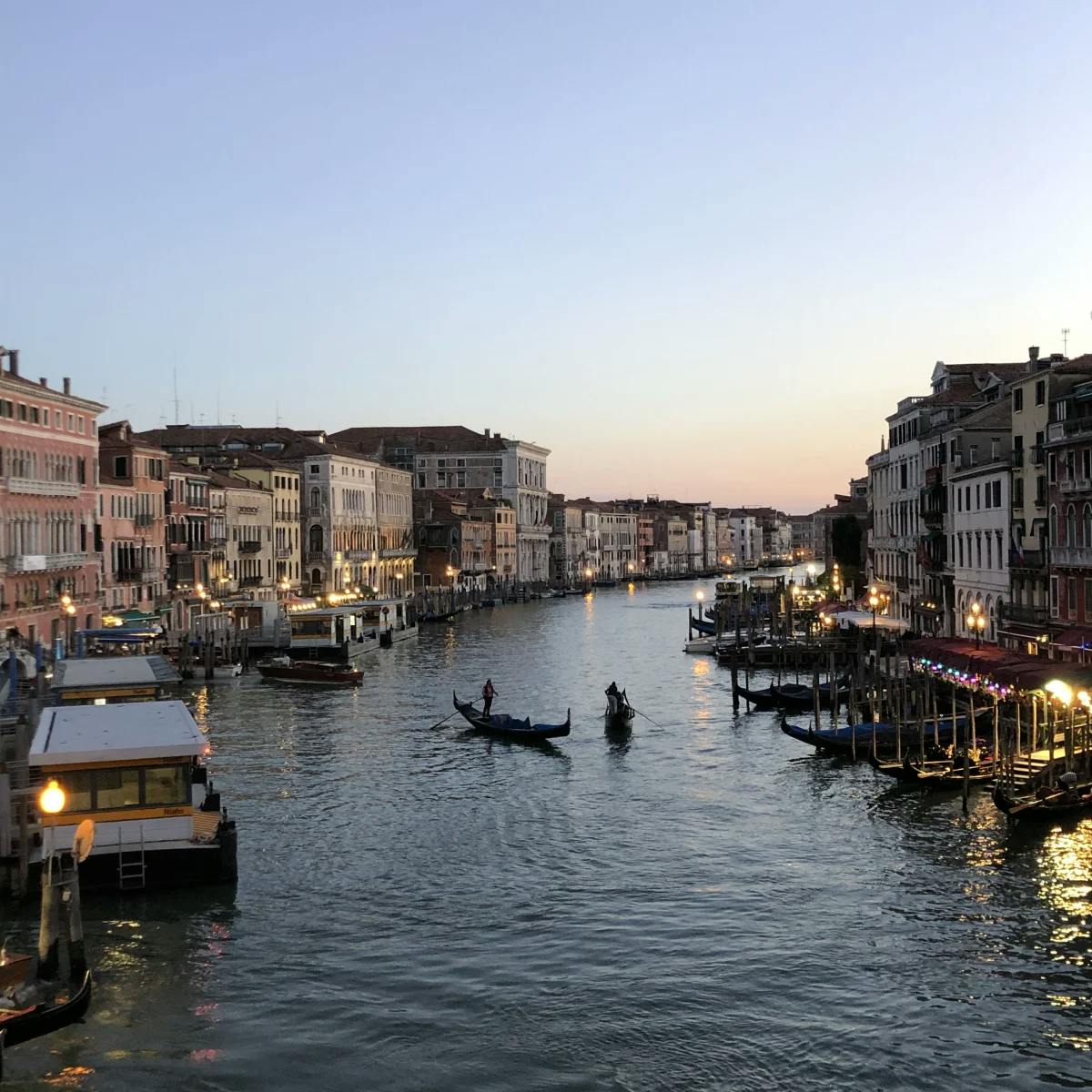 Grand Canal in Venice during dusk. 