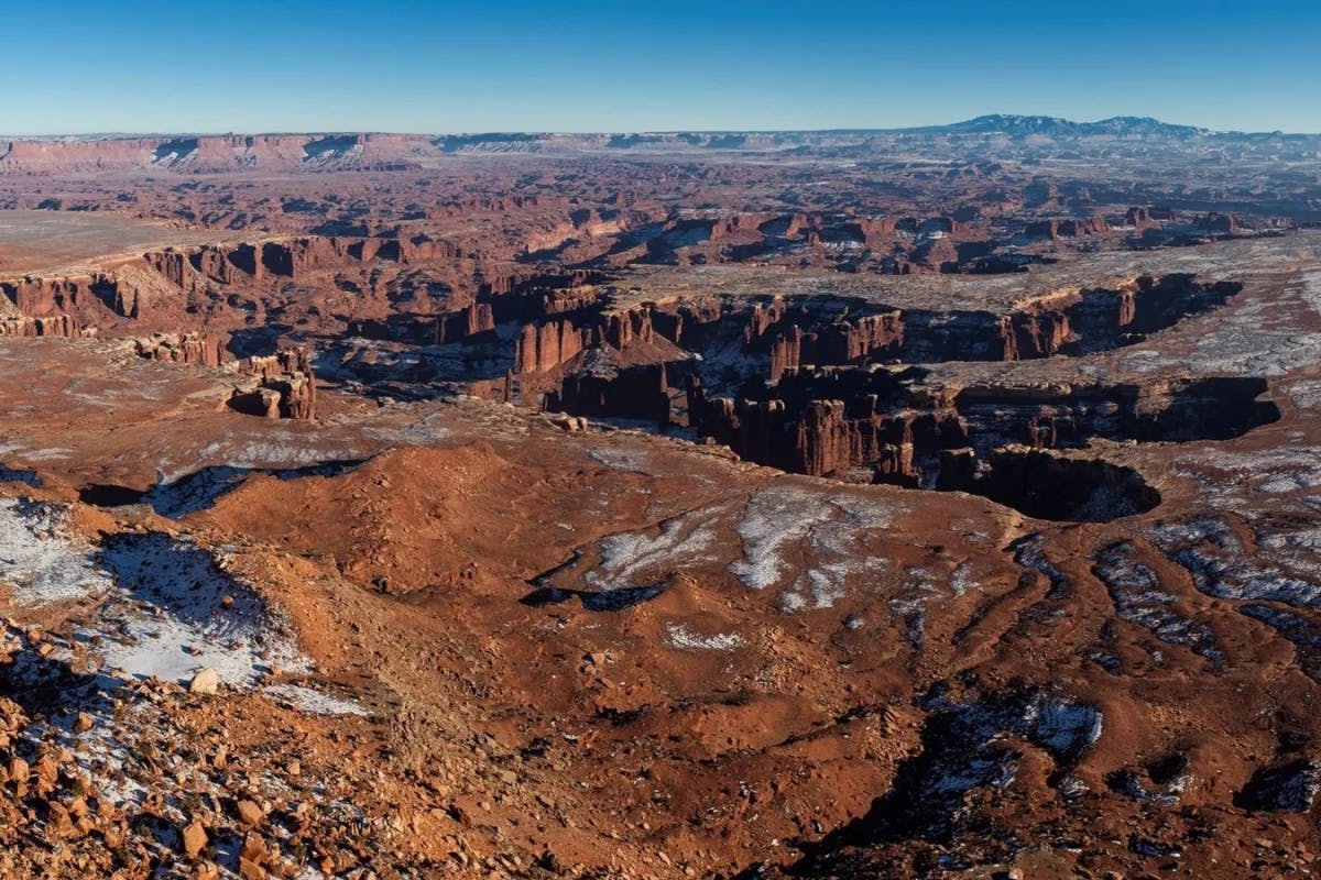 Grand View Point Overlook offers a awe-inspiring vista at Canyonlands National Park.