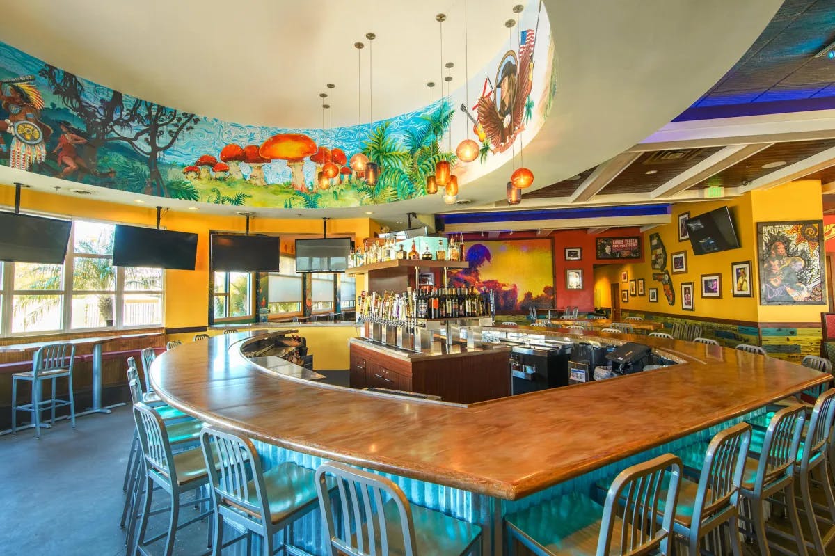 Mellow Mushroom is a Pizza Restaurant with a funky, art-filled interior.