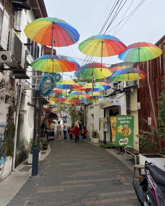 Street decorated with umbrella