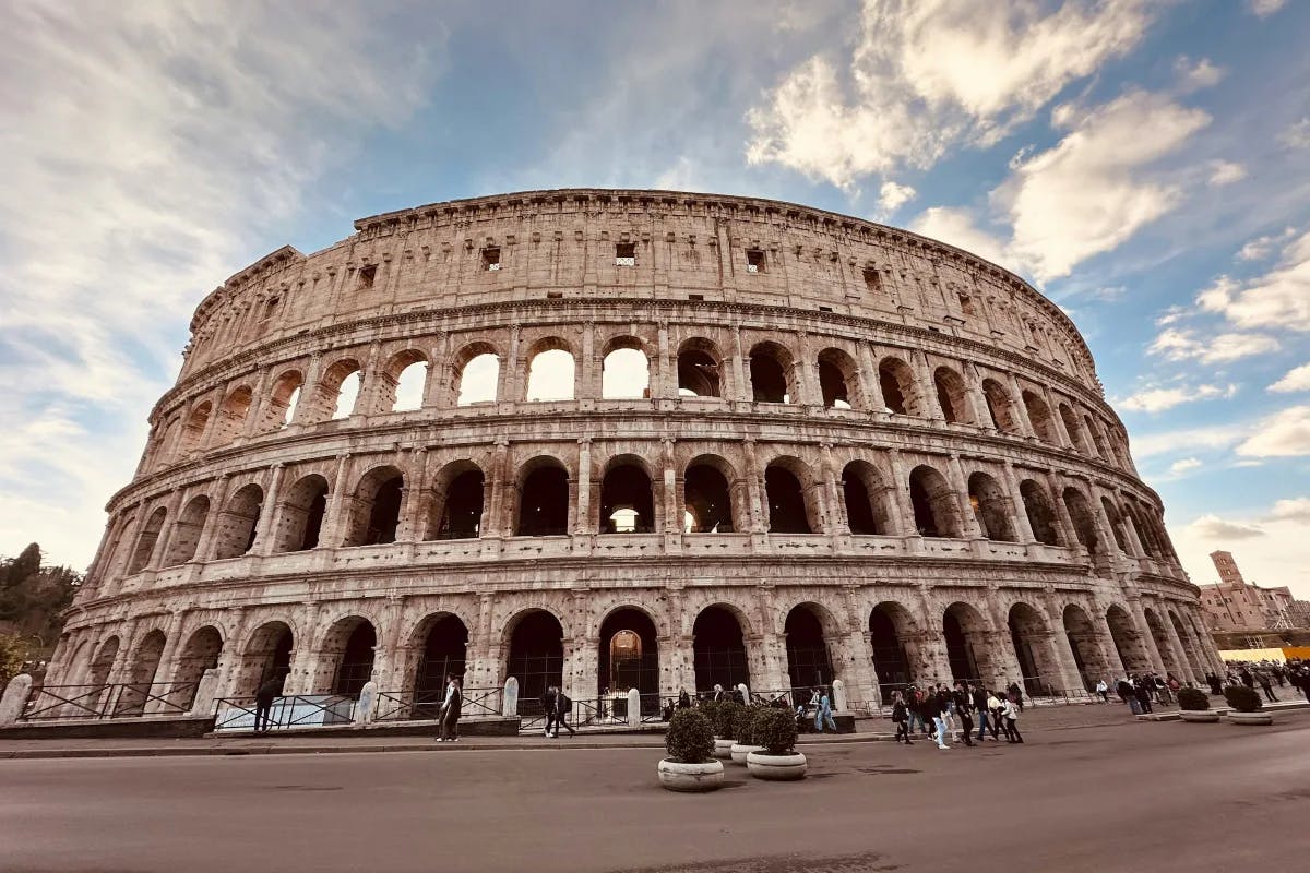 Clear blue sky above Colosseum.