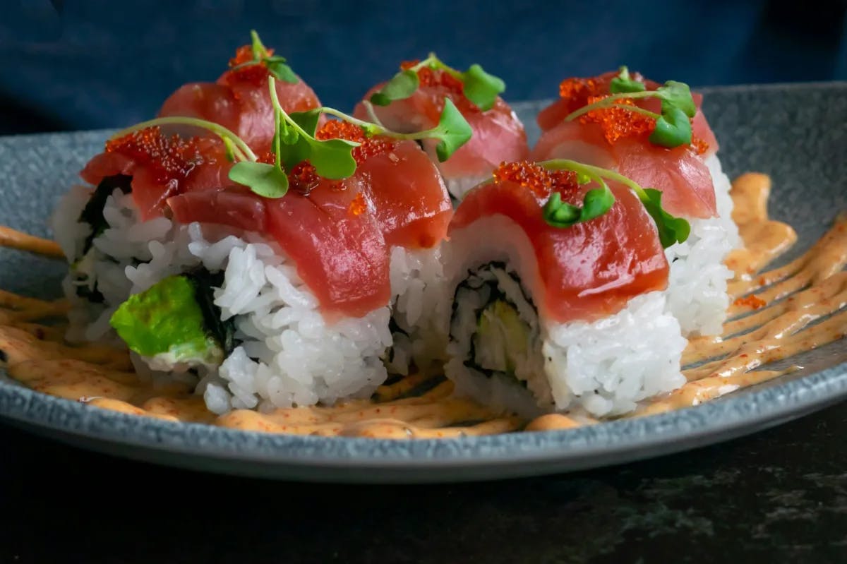 sushi roll with rice and fish