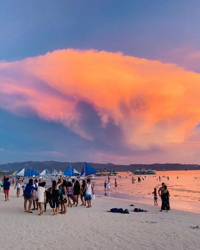 View of the beach at sunset