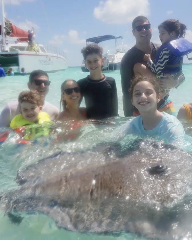 Group posing in water