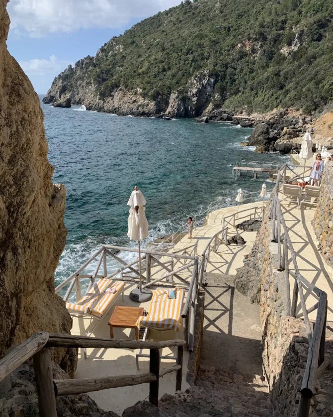 A serene seaside terrace.