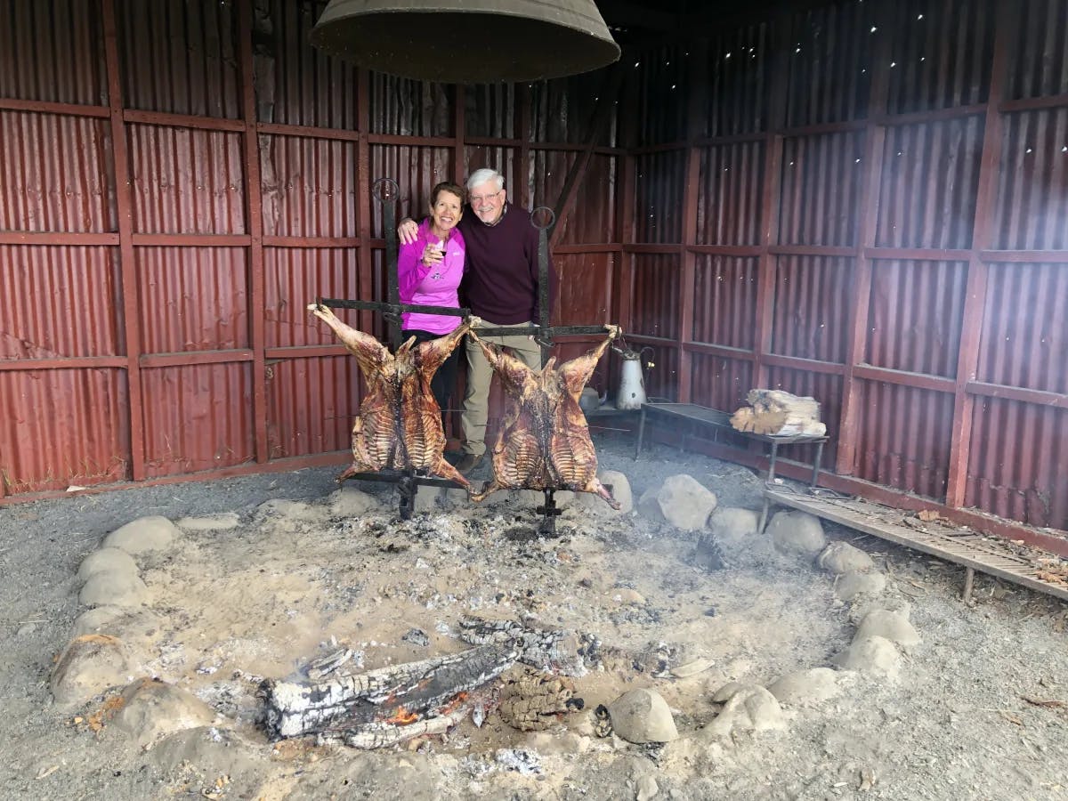 Lamb roasting in an outside barn 