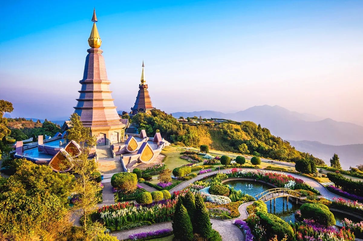 Towers on top mountains in Doi Inthanon National Park 