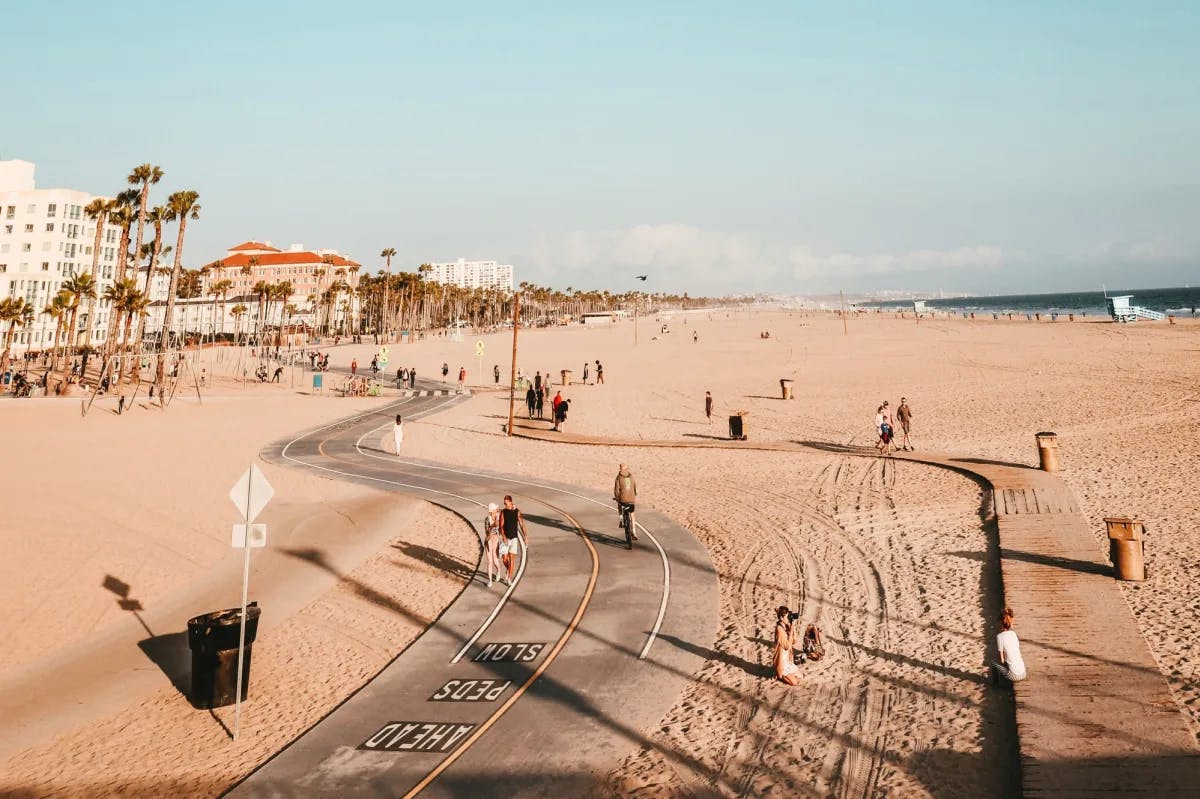 bike path weaving through Santa Monica beach