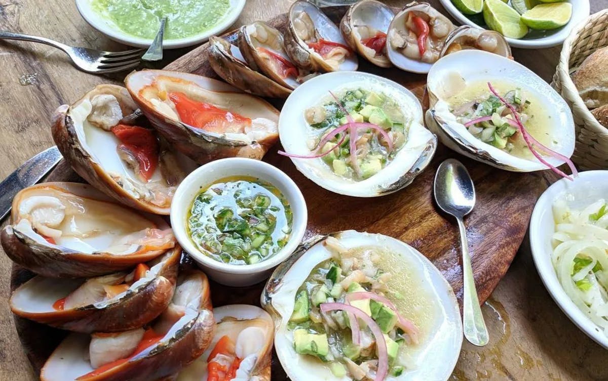 A selection of seafood on a beautiful platter. 